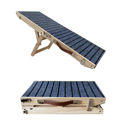 Foldable Wooden Dog Ramp with 4 Adjustable Heights - High Traction Pet Stairs for Bed, Sofa, and Vehicle