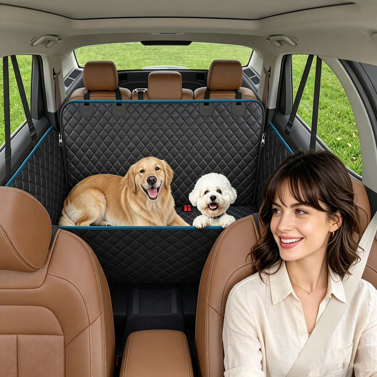 Waterproof Dog Car Seat Cover for Back Seat - 600D Oxford Hammock with Side Flaps, Scratch Resistant & Non-Slip