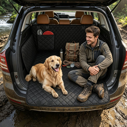 Waterproof Dog Car Seat Cover for Back Seat - 600D Oxford Hammock with Side Flaps, Scratch Resistant & Non-Slip