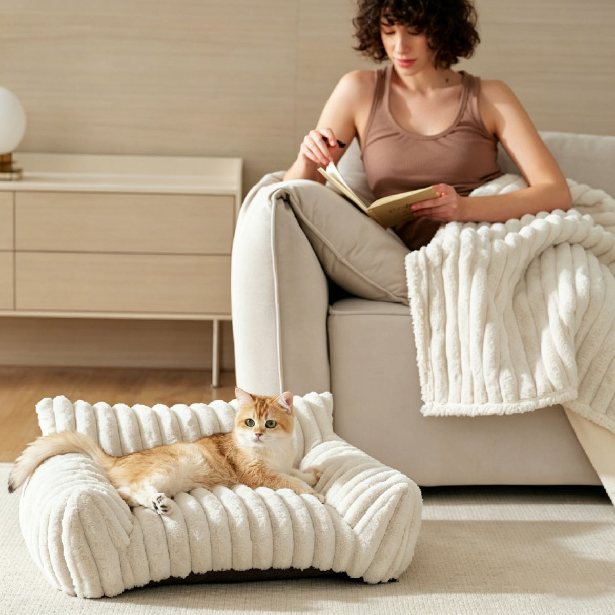Fluffy Pet Couch Bed with Removable Washable Cover