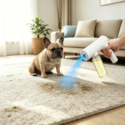 Nano Blue Light Deodorizer Spray Gun with Bio-Enzyme Refills for Pet and Home Odor Elimination